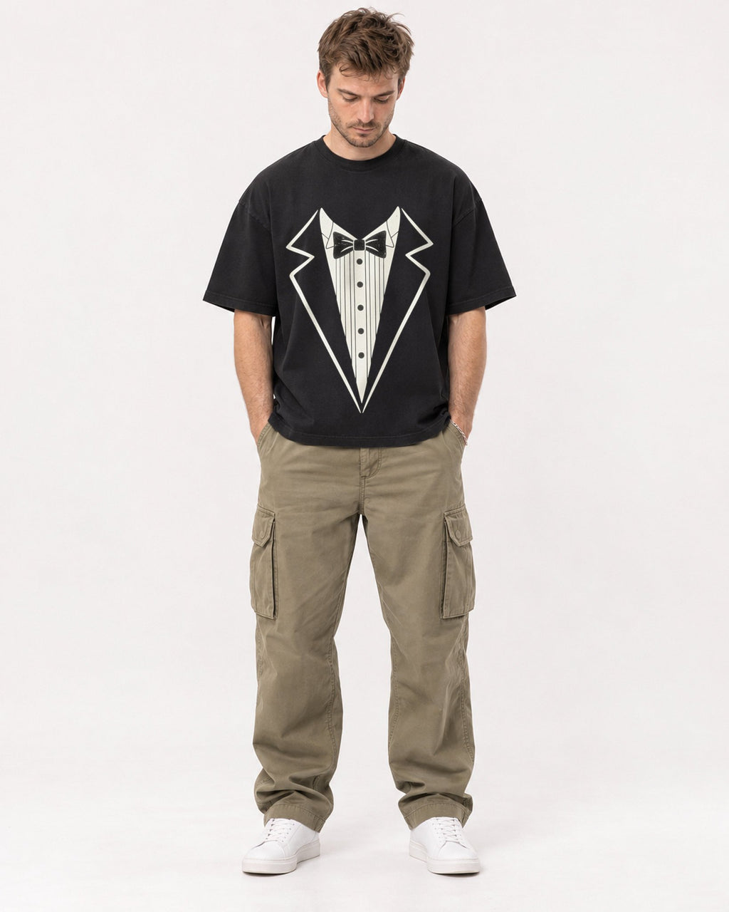 Mockup Boxy Heavyweight Tee Black male full-body 08
