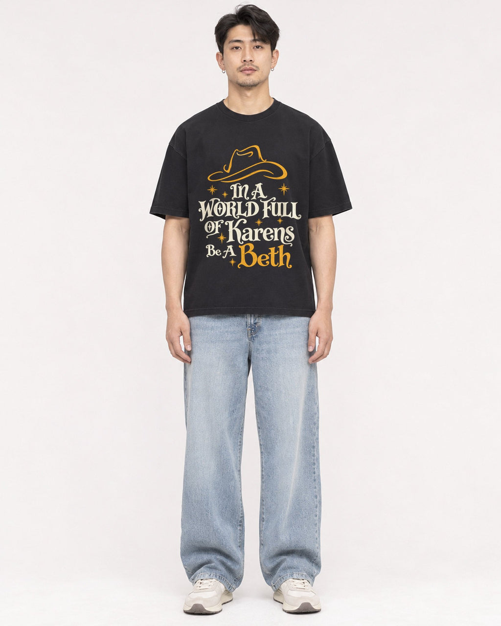 Mockup Boxy Heavyweight Tee Black male full-body 13