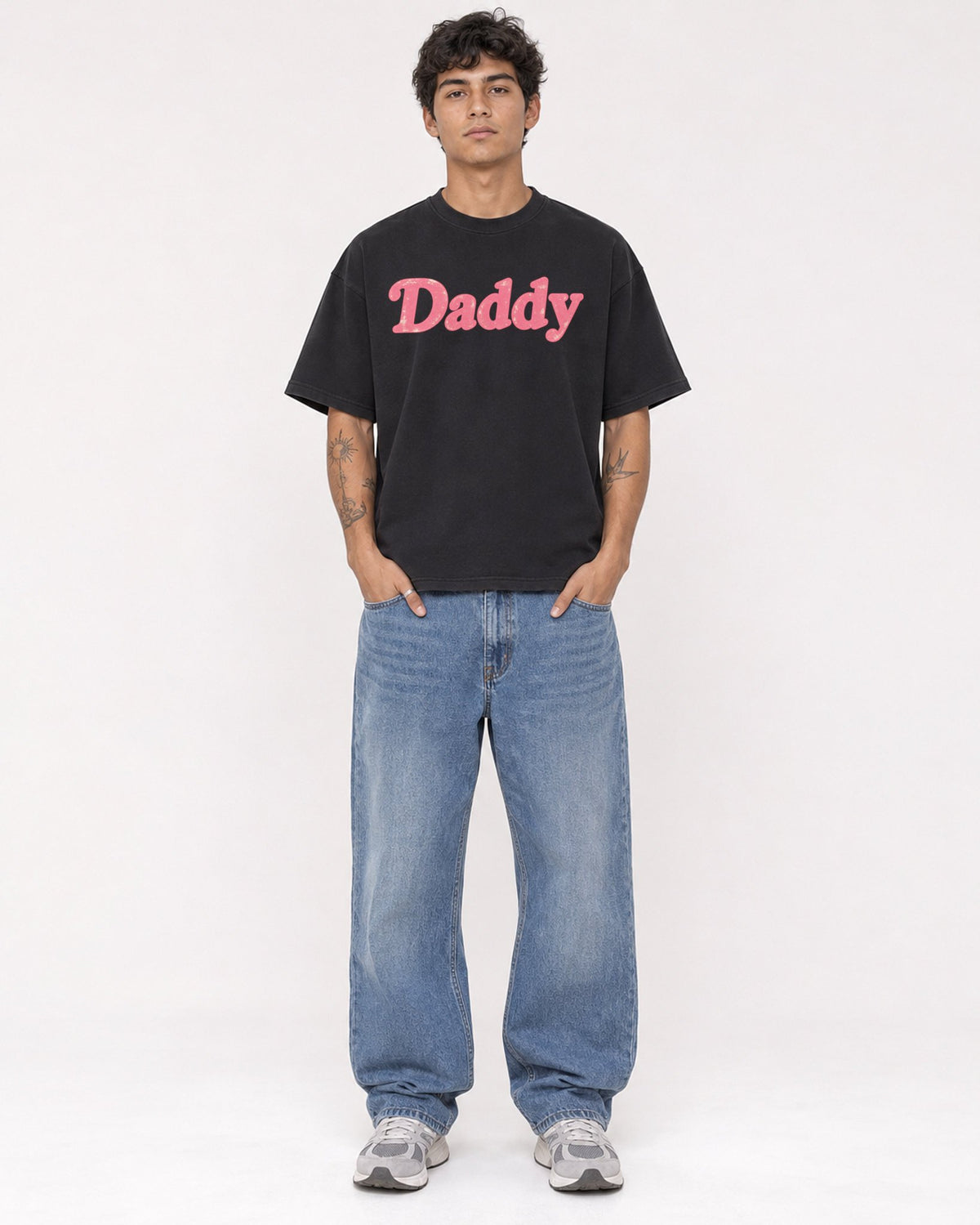 Mockup Boxy Heavyweight Tee Black male full-body 06