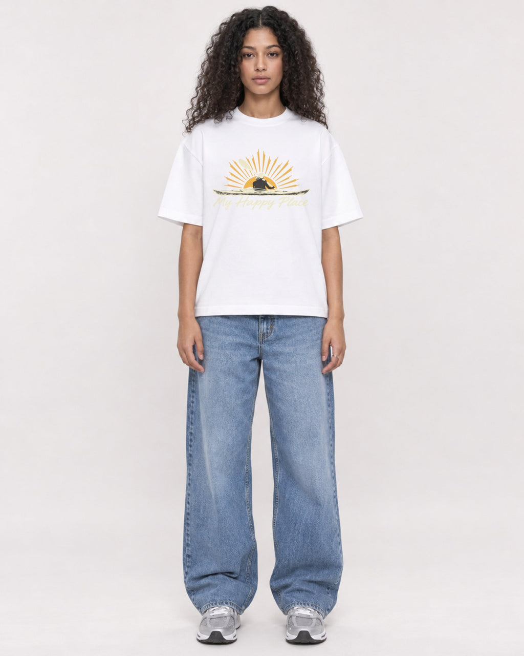 Mockup Boxy Heavyweight Tee White female full-body 10