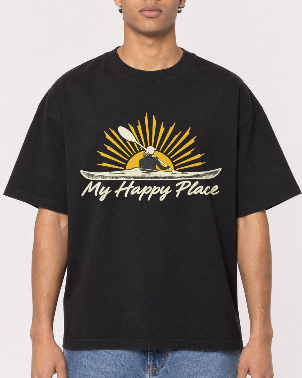Mockup Boxy Heavyweight Tee Black male close-up 10