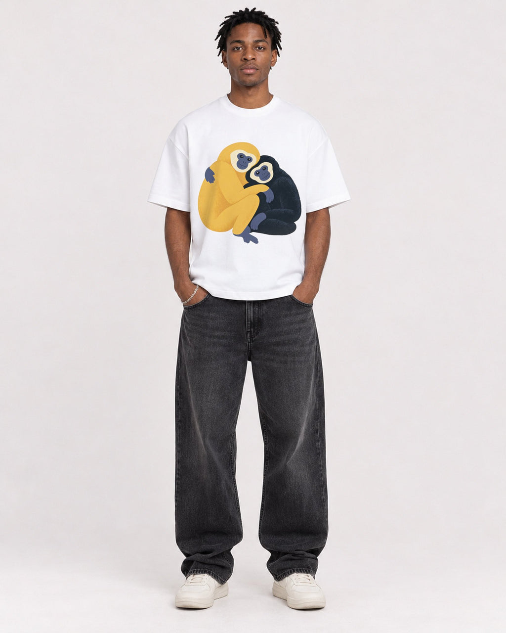 Mockup Boxy Heavyweight Tee White male full-body 05