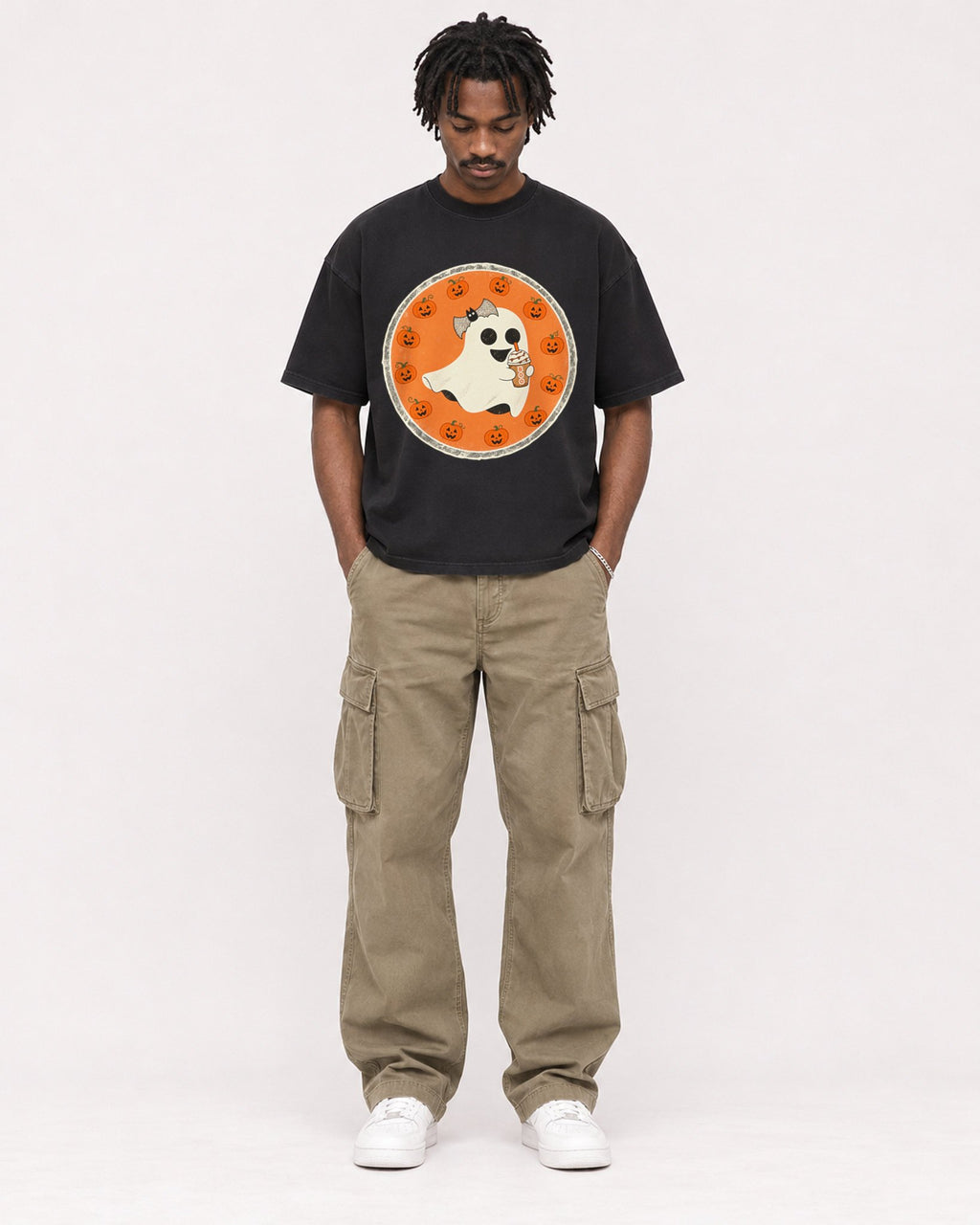 Mockup Boxy Heavyweight Tee Black male full-body 04