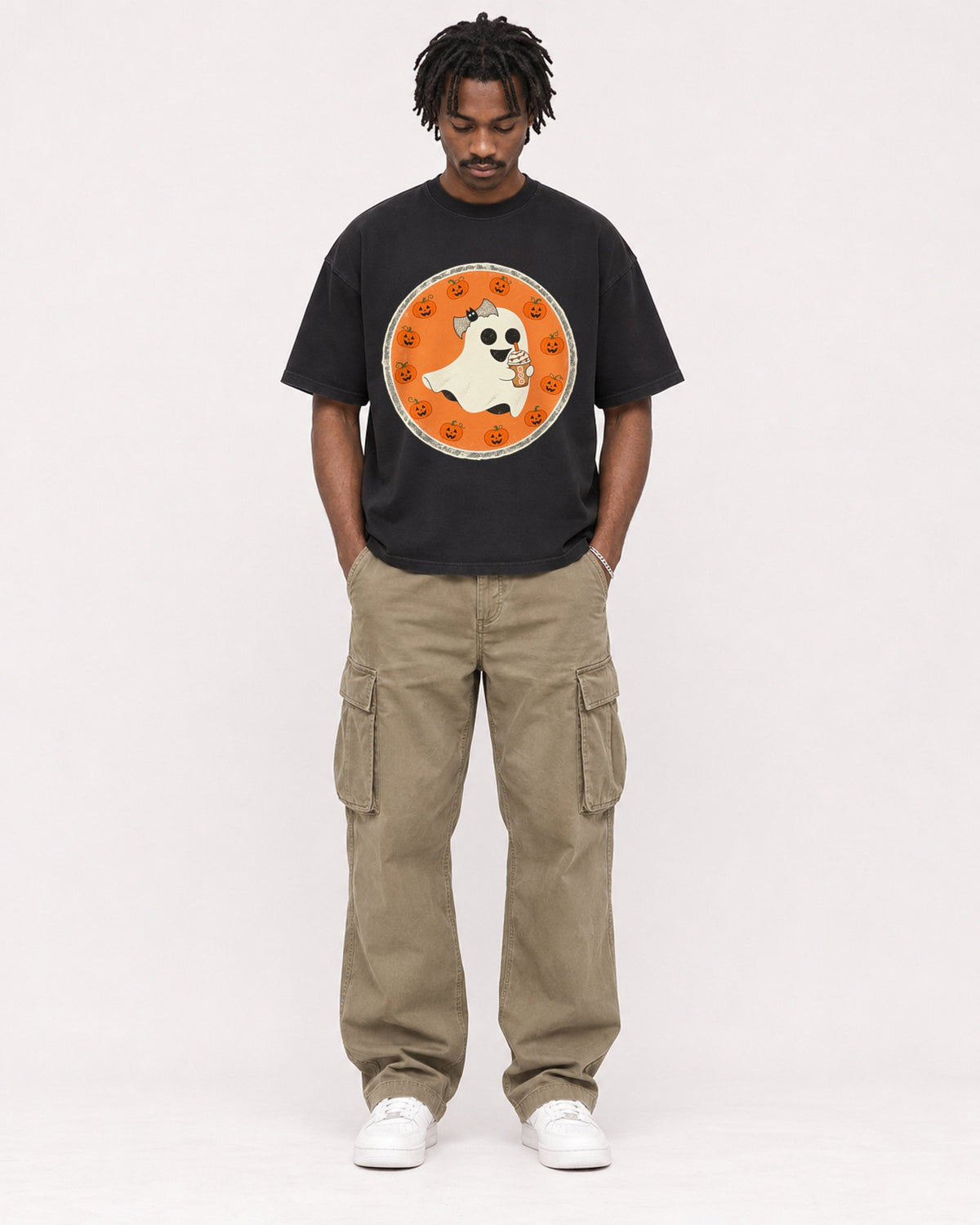Mockup Boxy Heavyweight Tee Black male full-body 04