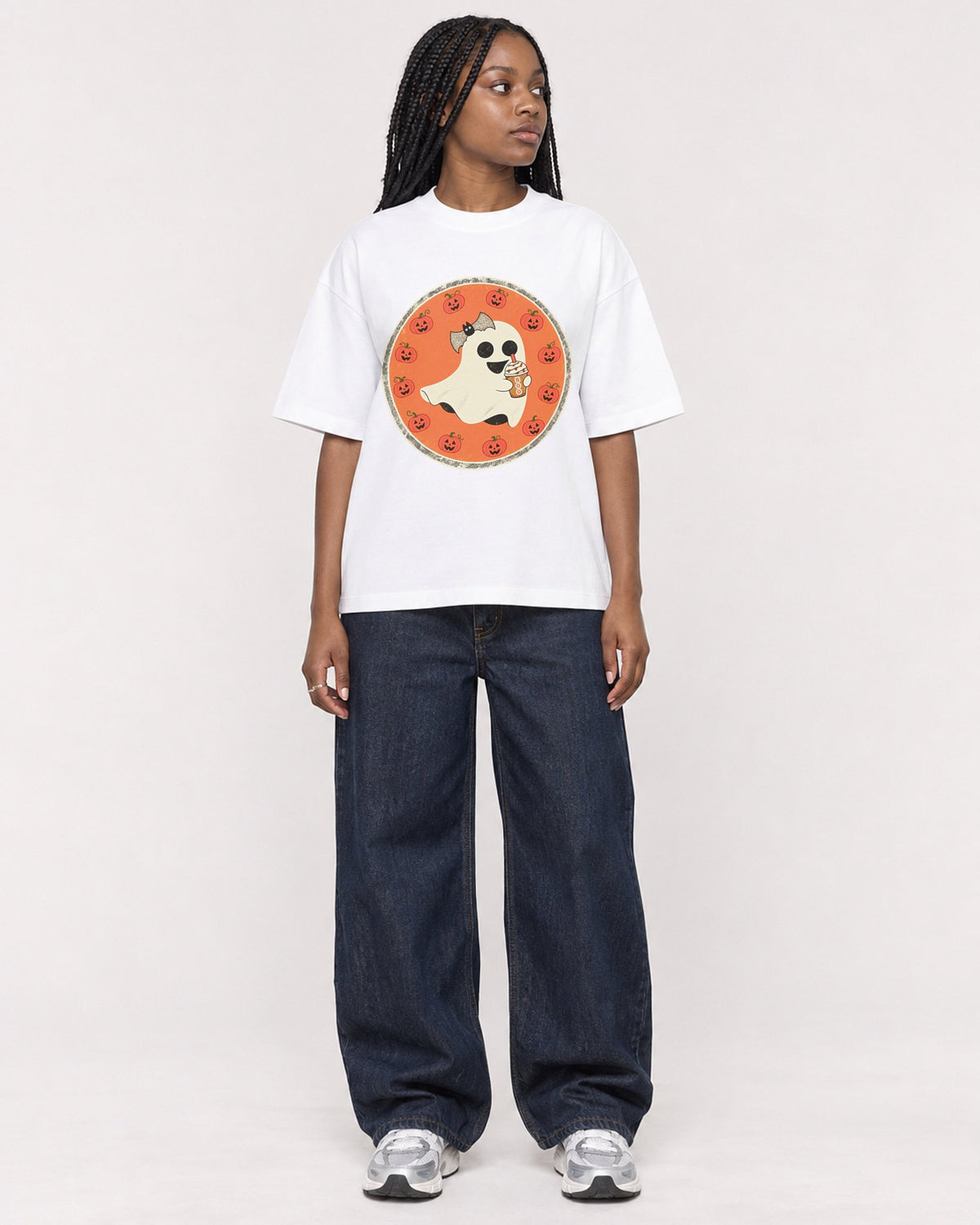 Mockup Boxy Heavyweight Tee White female full-body 04