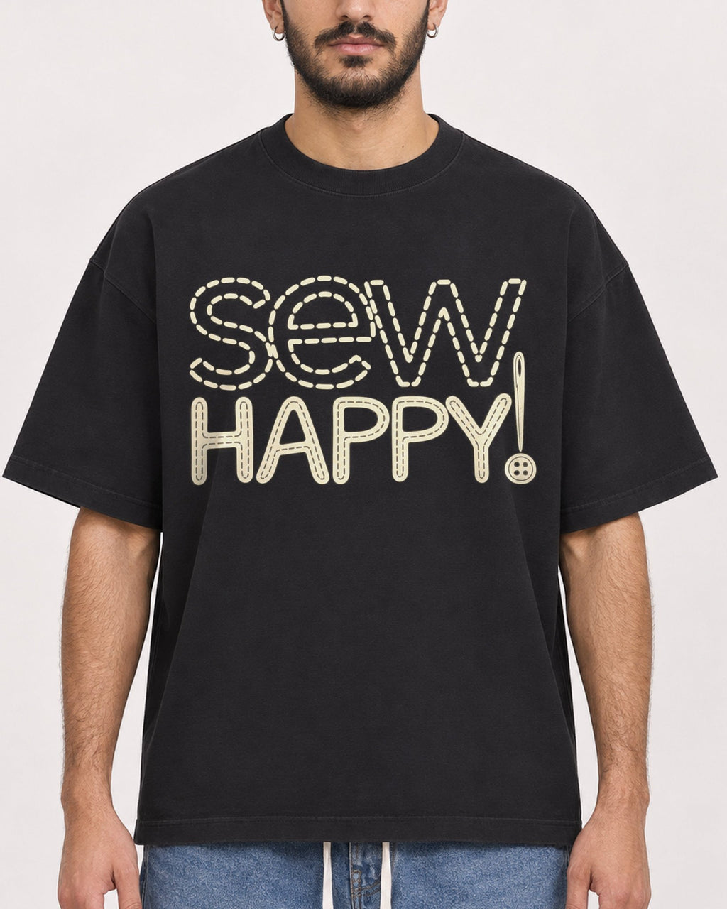 Mockup Boxy Heavyweight Tee Black male close-up 07