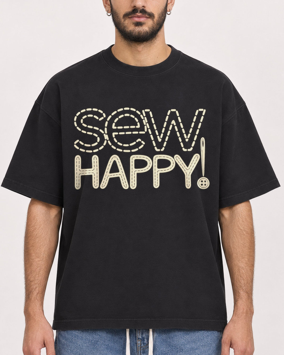 Mockup Boxy Heavyweight Tee Black male close-up 07