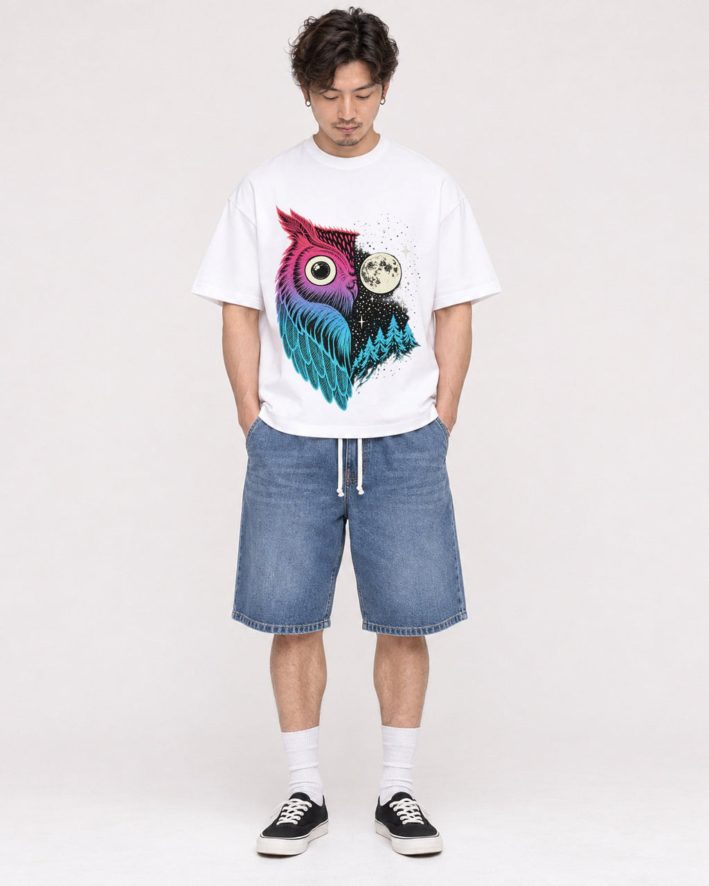 Mockup Boxy Heavyweight Tee White male full-body 03