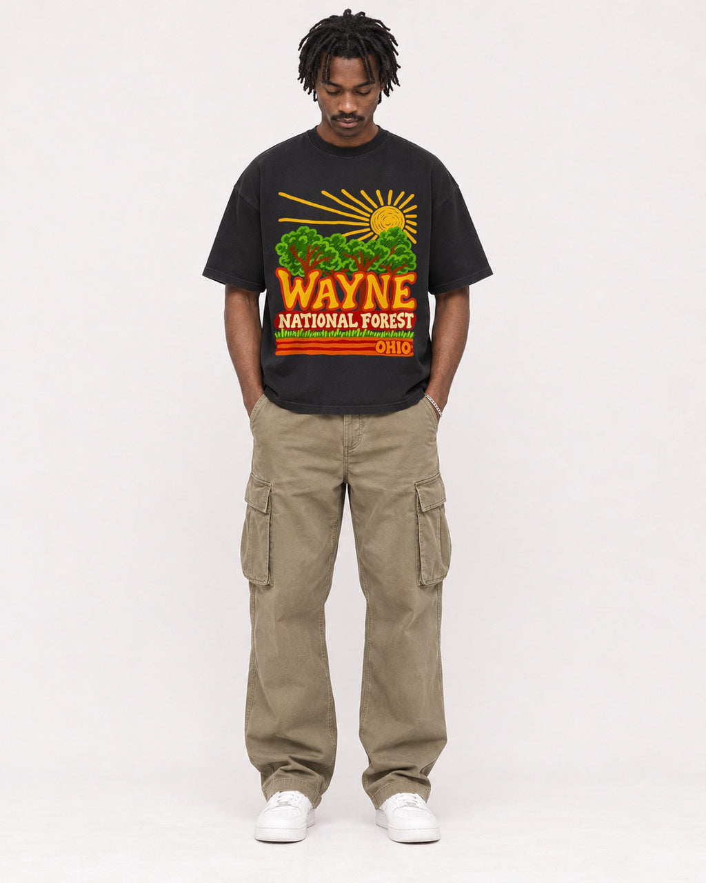 Mockup Boxy Heavyweight Tee Black male full-body 04