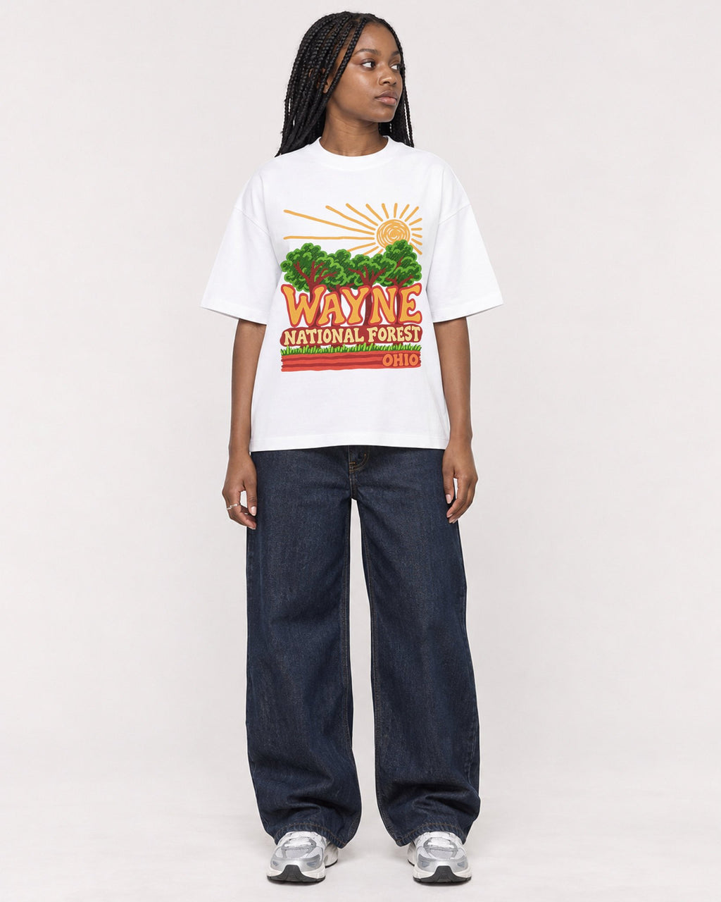 Mockup Boxy Heavyweight Tee White female full-body 04