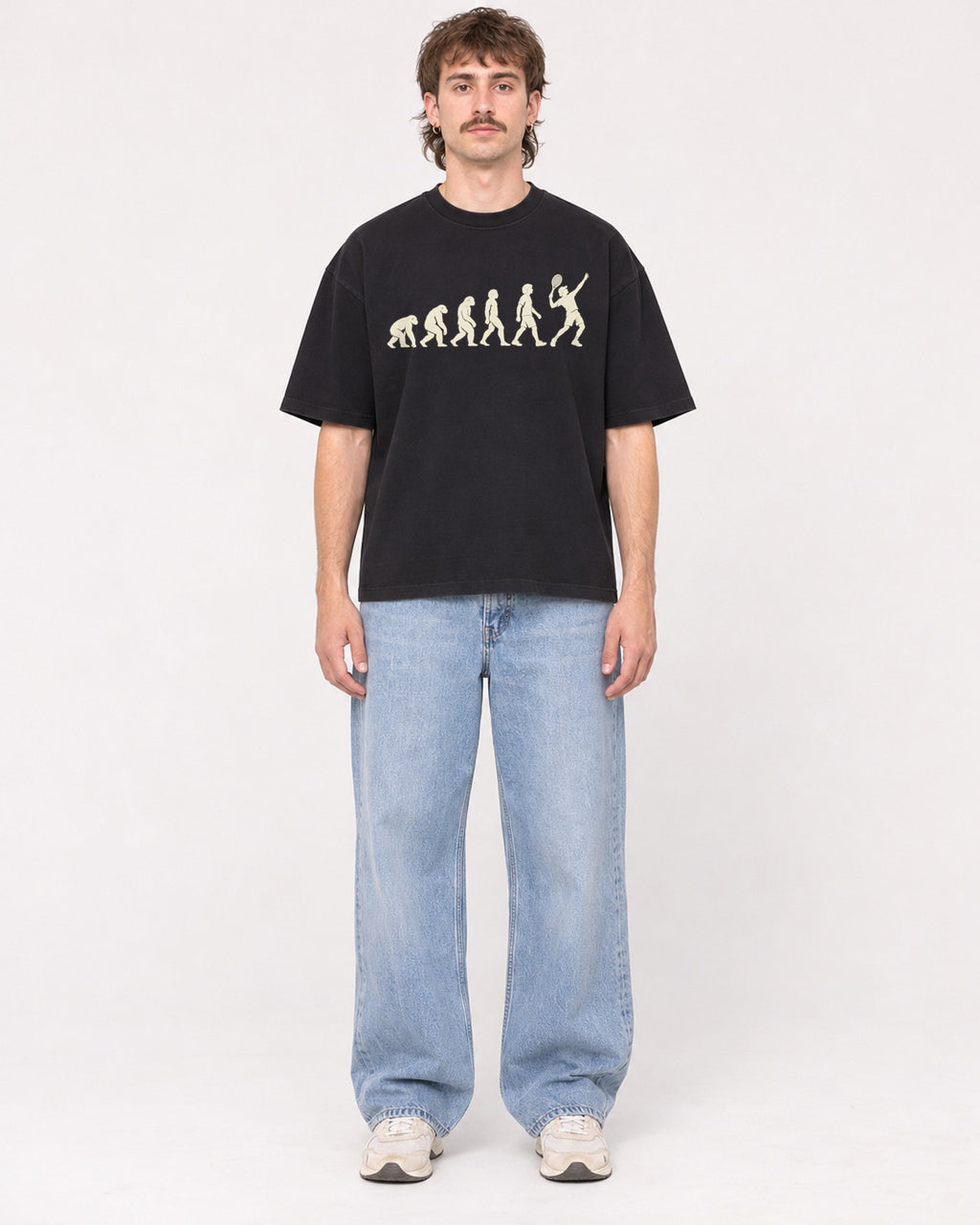 Mockup Boxy Heavyweight Tee Black male full-body 29
