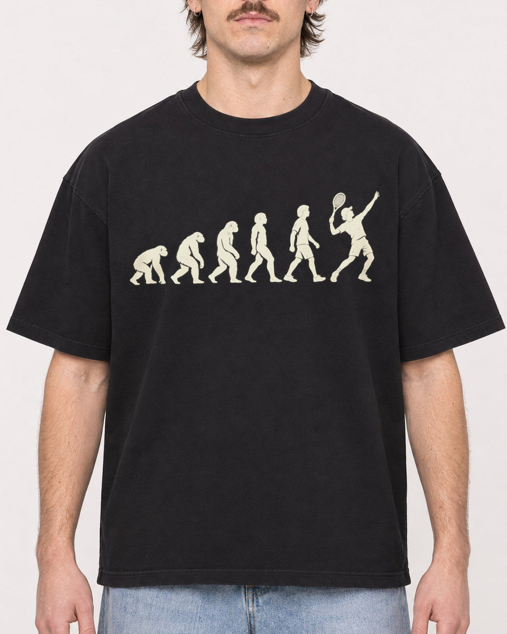Mockup Boxy Heavyweight Tee Black male close-up 29