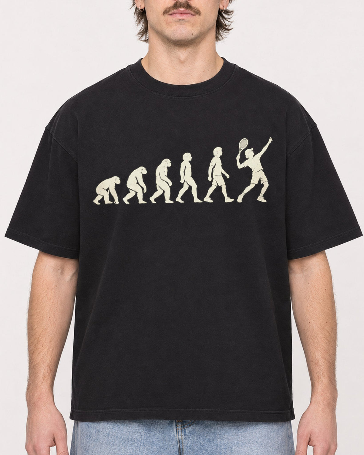 Mockup Boxy Heavyweight Tee Black male close-up 29