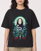 Mockup Boxy Heavyweight Tee Black female close-up 02