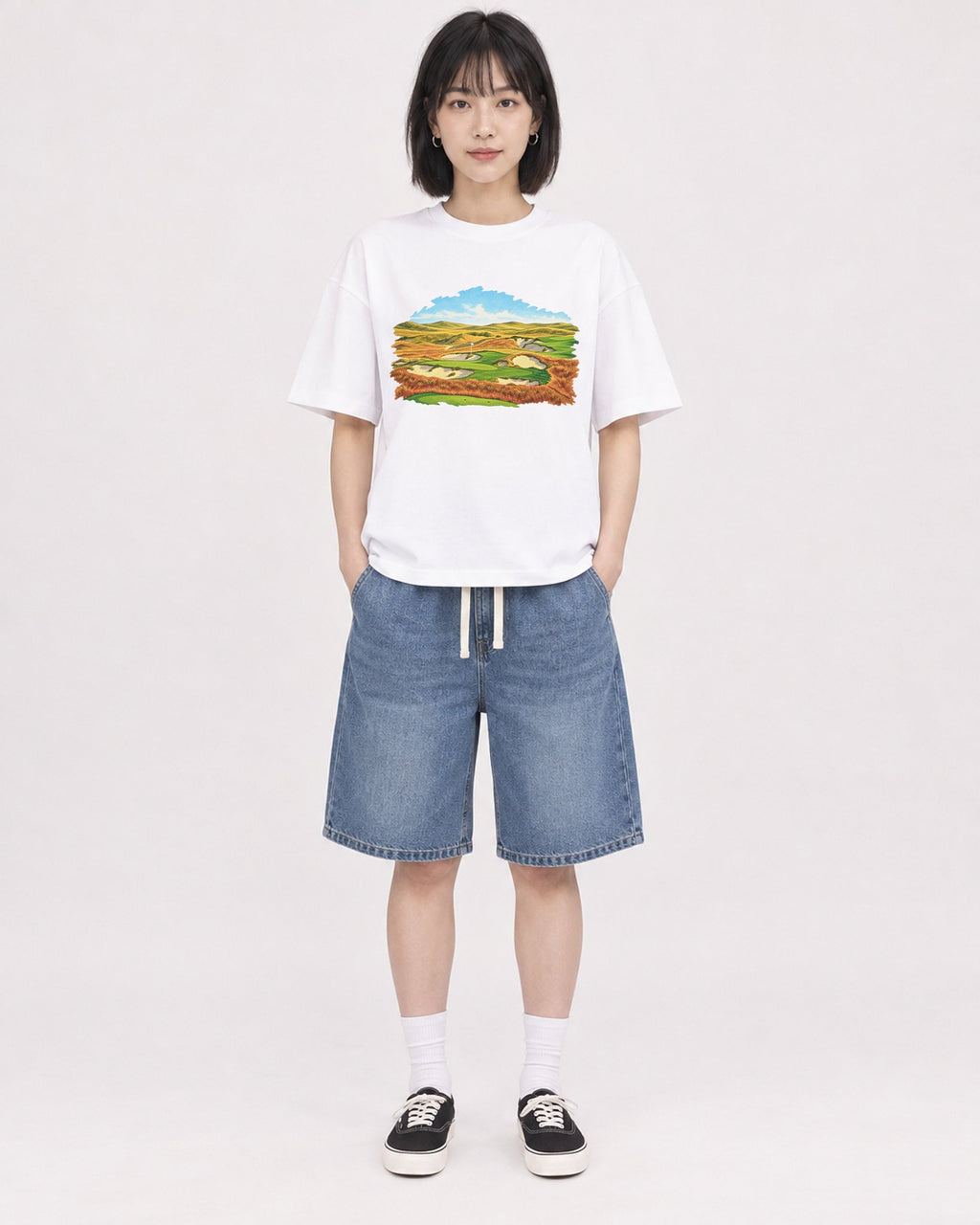 Mockup Boxy Heavyweight Tee White female full-body 11