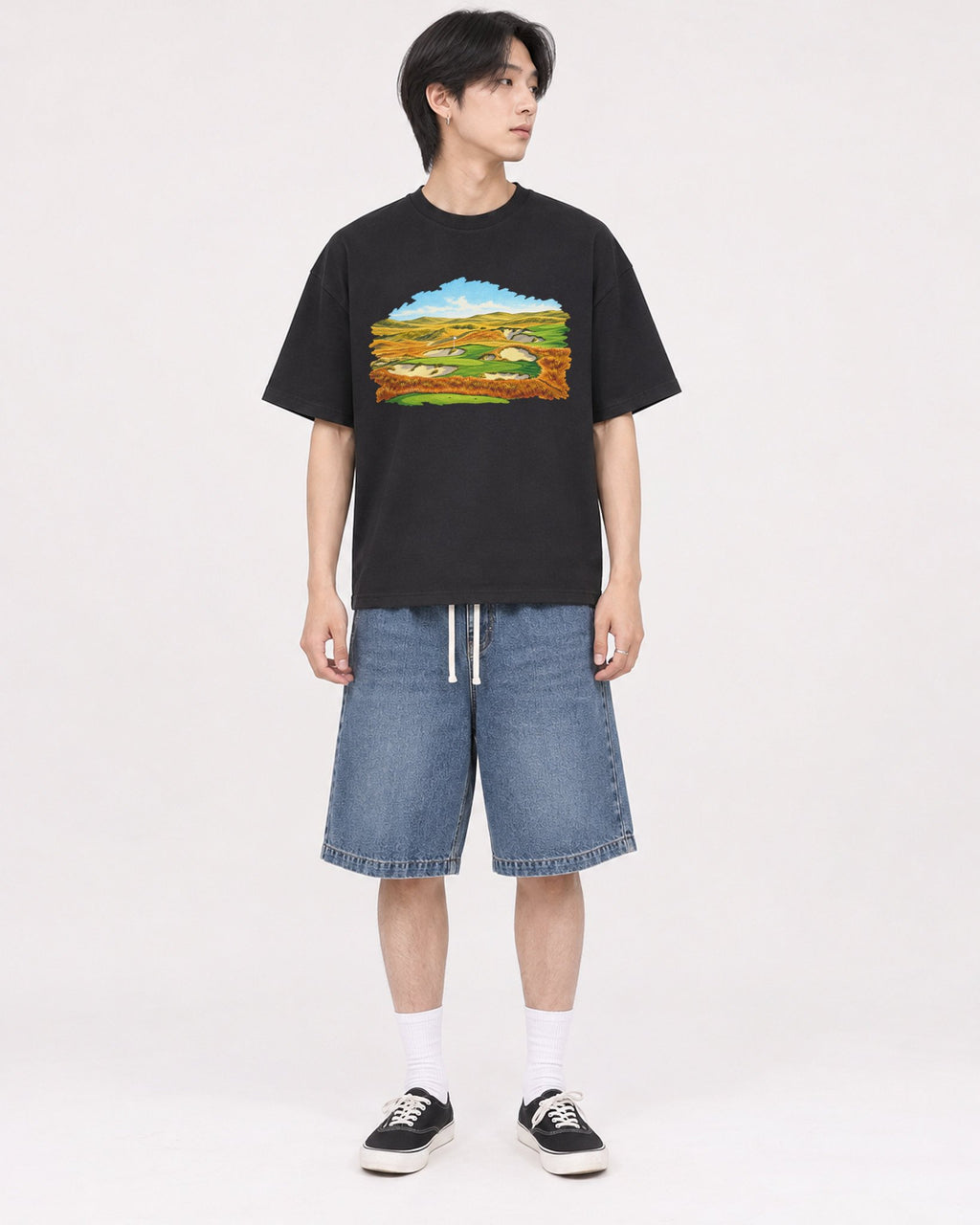 Mockup Boxy Heavyweight Tee Black male full-body 11