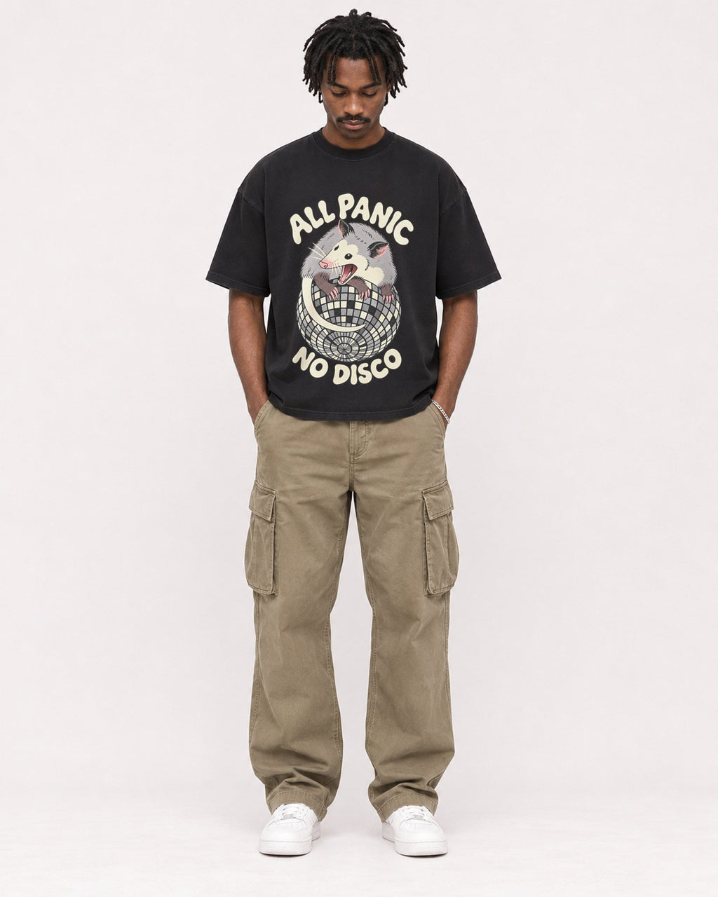 Mockup Boxy Heavyweight Tee Black male full-body 04