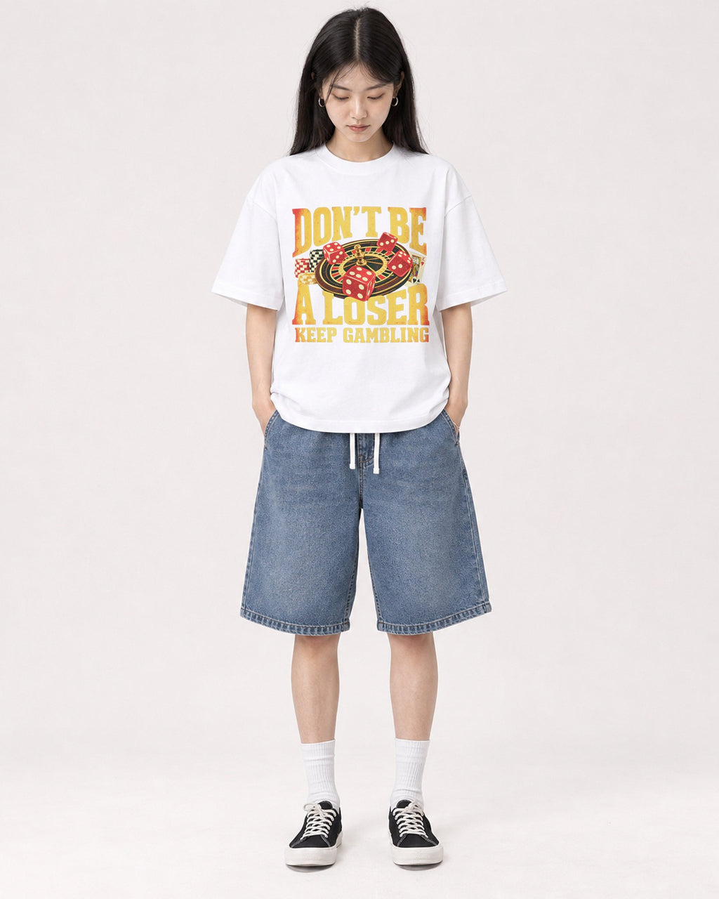 Mockup Boxy Heavyweight Tee White female full-body 01