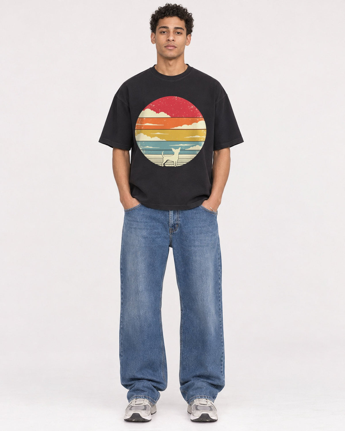 Mockup Boxy Heavyweight Tee Black male full-body 10