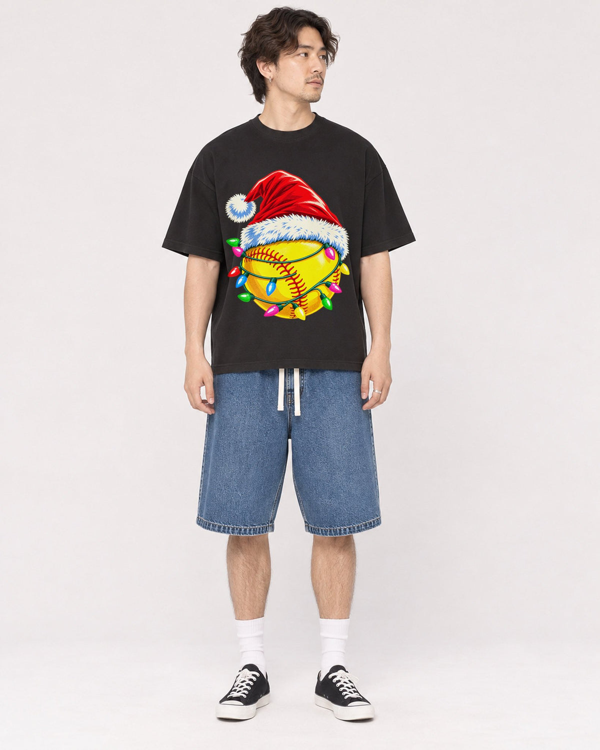 Mockup Boxy Heavyweight Tee Black male full-body 03