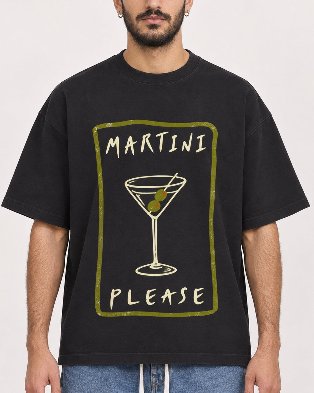 Mockup Boxy Heavyweight Tee Black male close-up 07