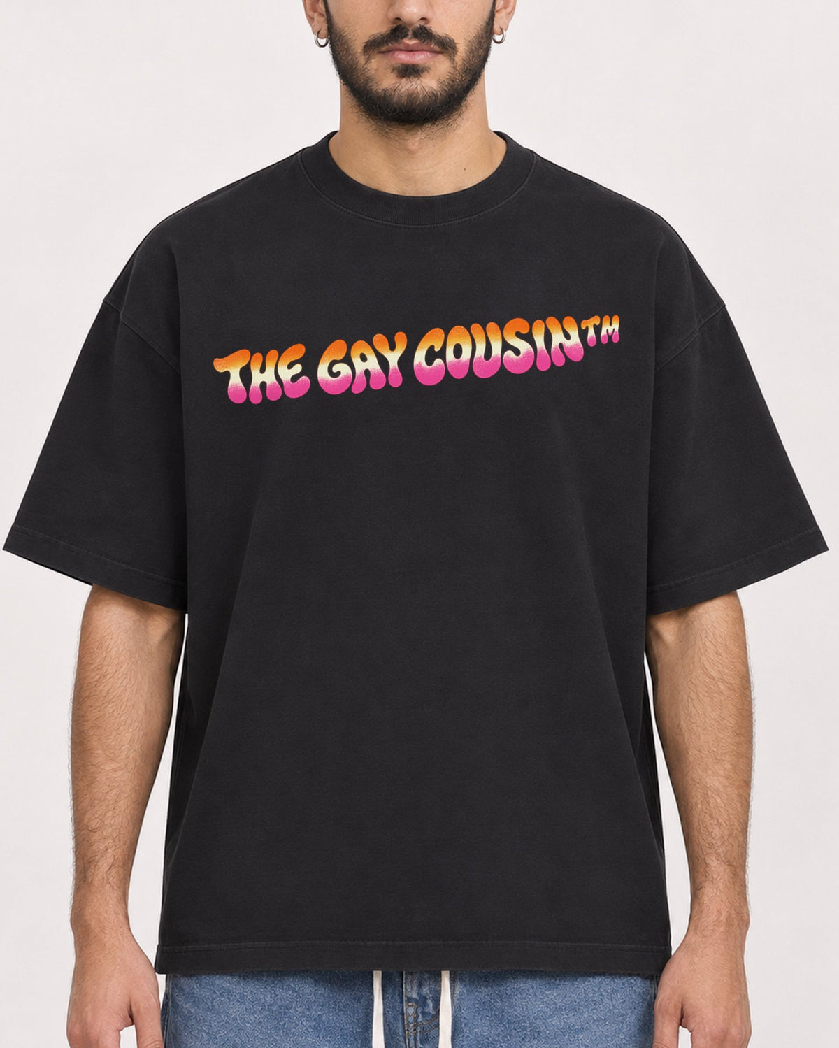 Mockup Boxy Heavyweight Tee Black male close-up 07