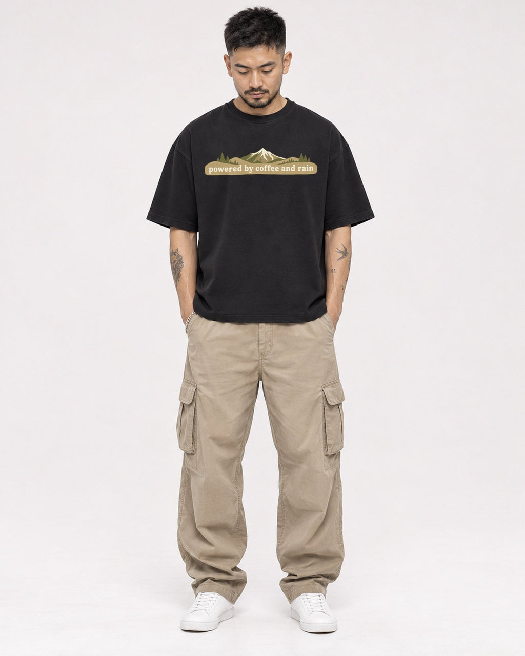 Mockup Boxy Heavyweight Tee Black male full-body 12
