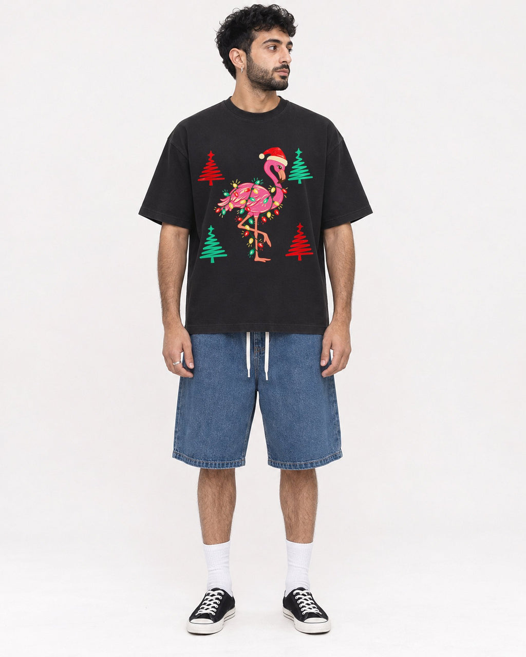 Mockup Boxy Heavyweight Tee Black male full-body 07