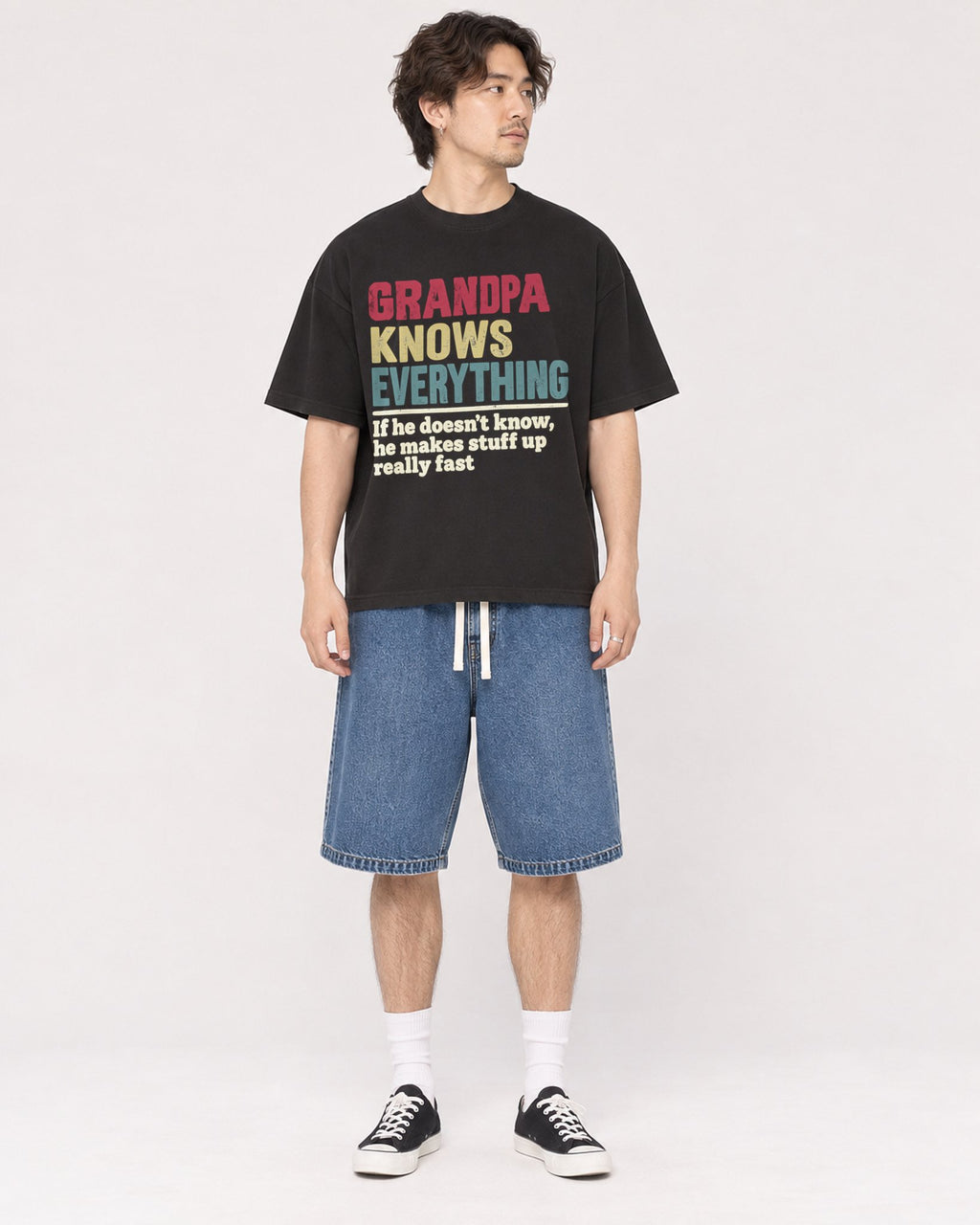Mockup Boxy Heavyweight Tee Black male full-body 03