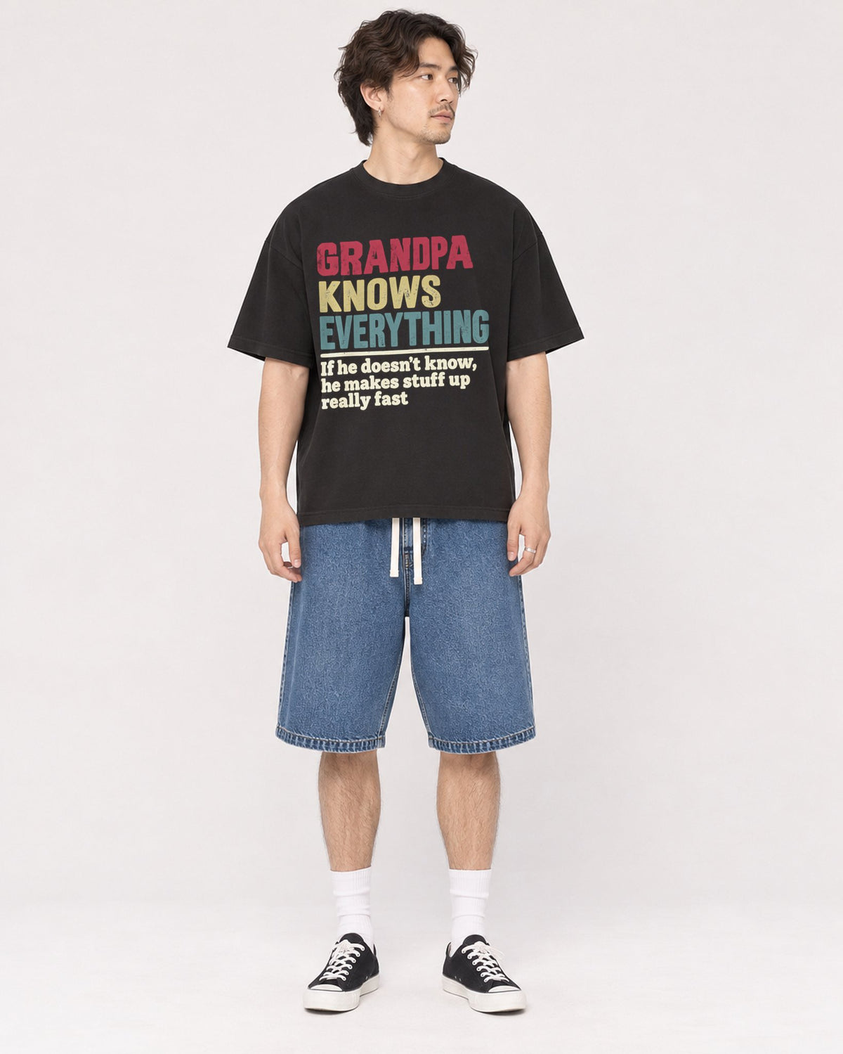 Mockup Boxy Heavyweight Tee Black male full-body 03