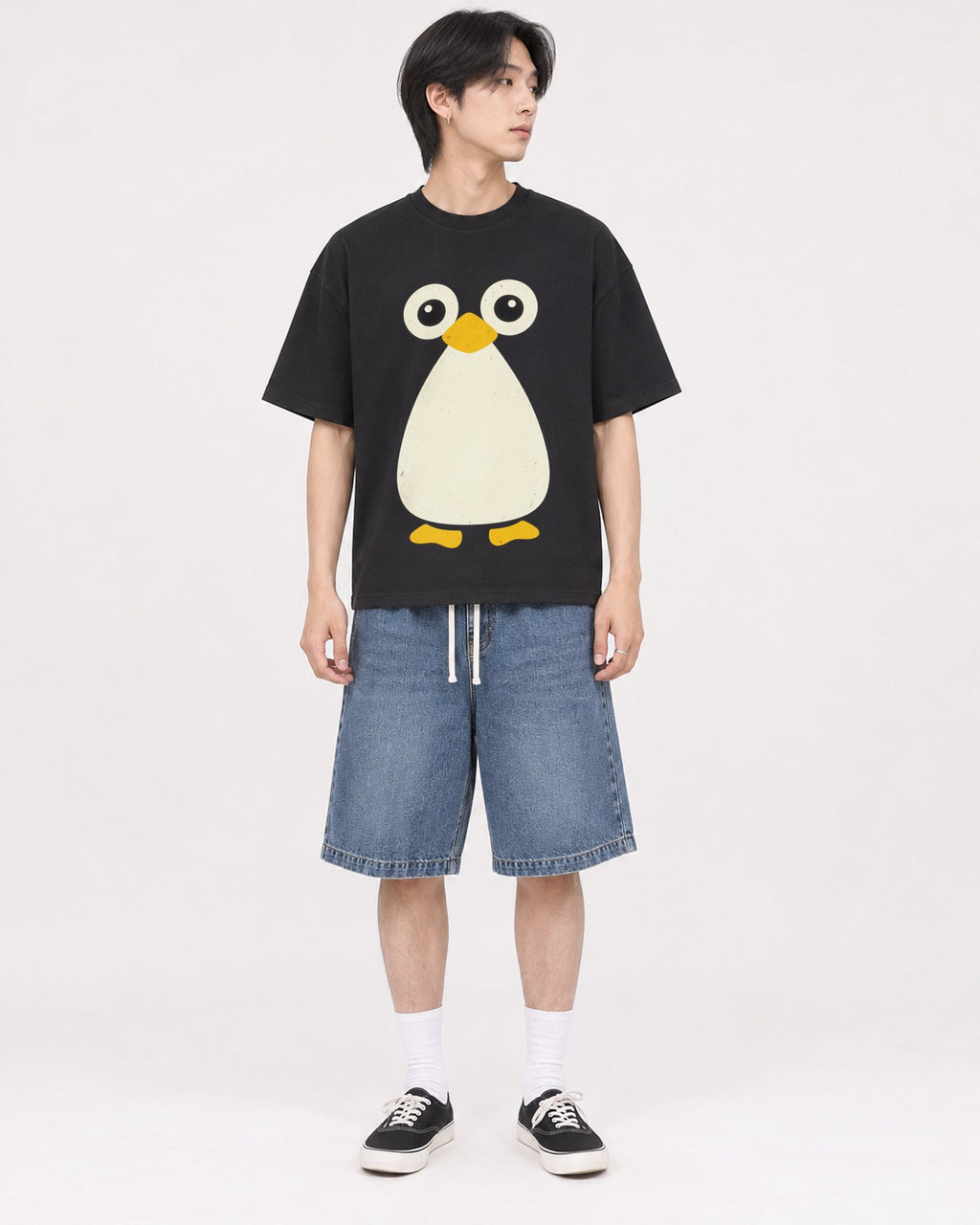 Mockup Boxy Heavyweight Tee Black male full-body 11