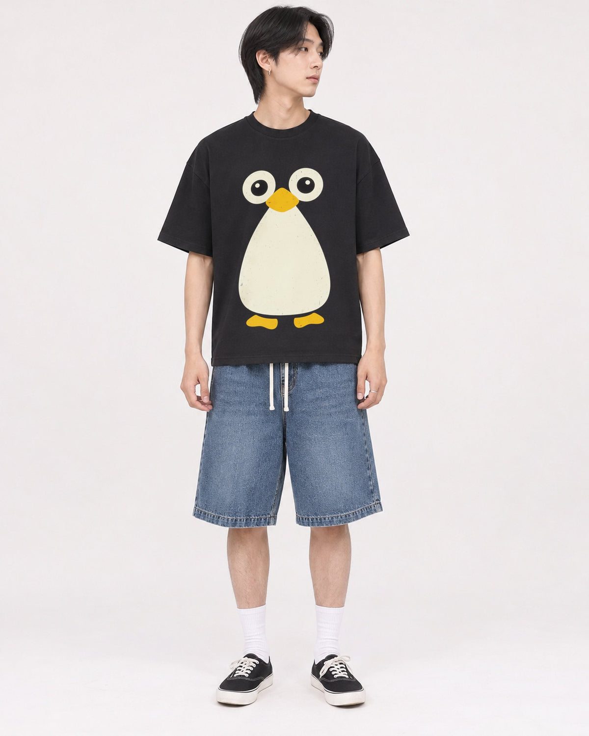Mockup Boxy Heavyweight Tee Black male full-body 11