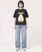 Mockup Boxy Heavyweight Tee Black female full-body 11
