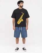 Mockup Boxy Heavyweight Tee Black male full-body 07