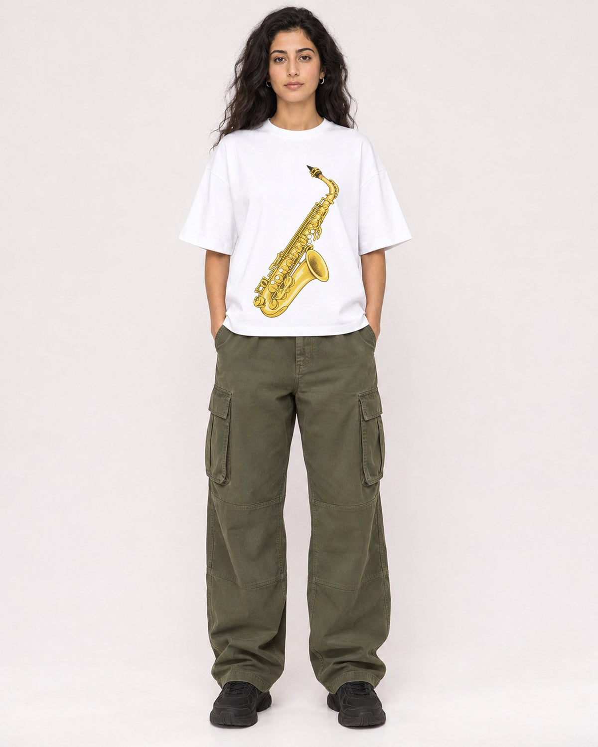 Mockup Boxy Heavyweight Tee White female full-body 07