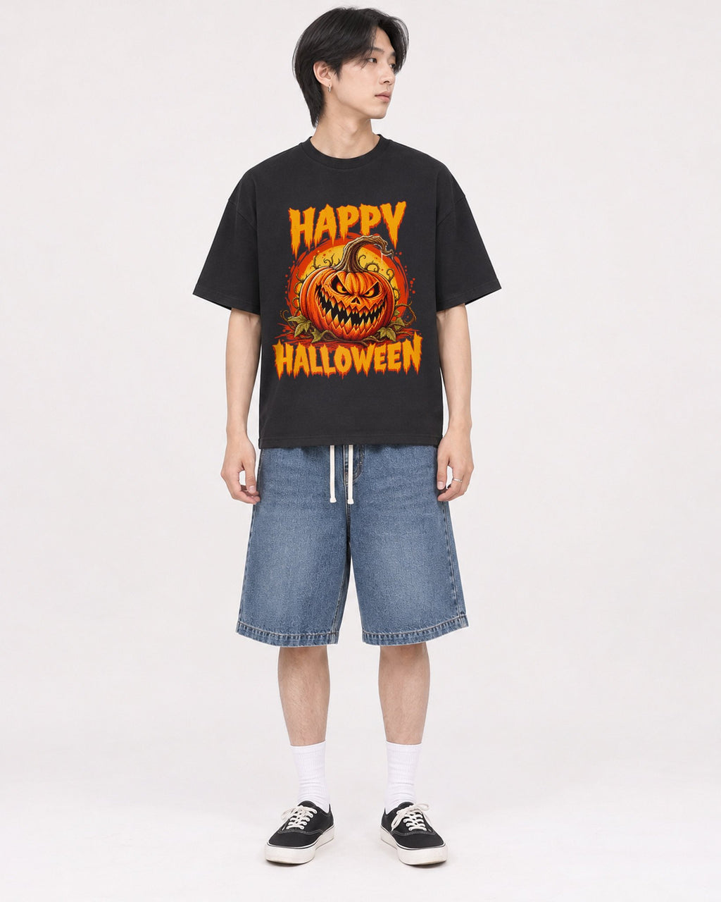 Mockup Boxy Heavyweight Tee Black male full-body 11
