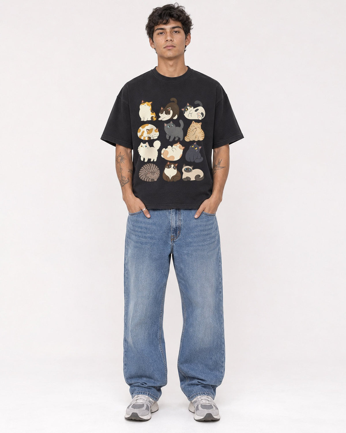 Mockup Boxy Heavyweight Tee Black male full-body 06