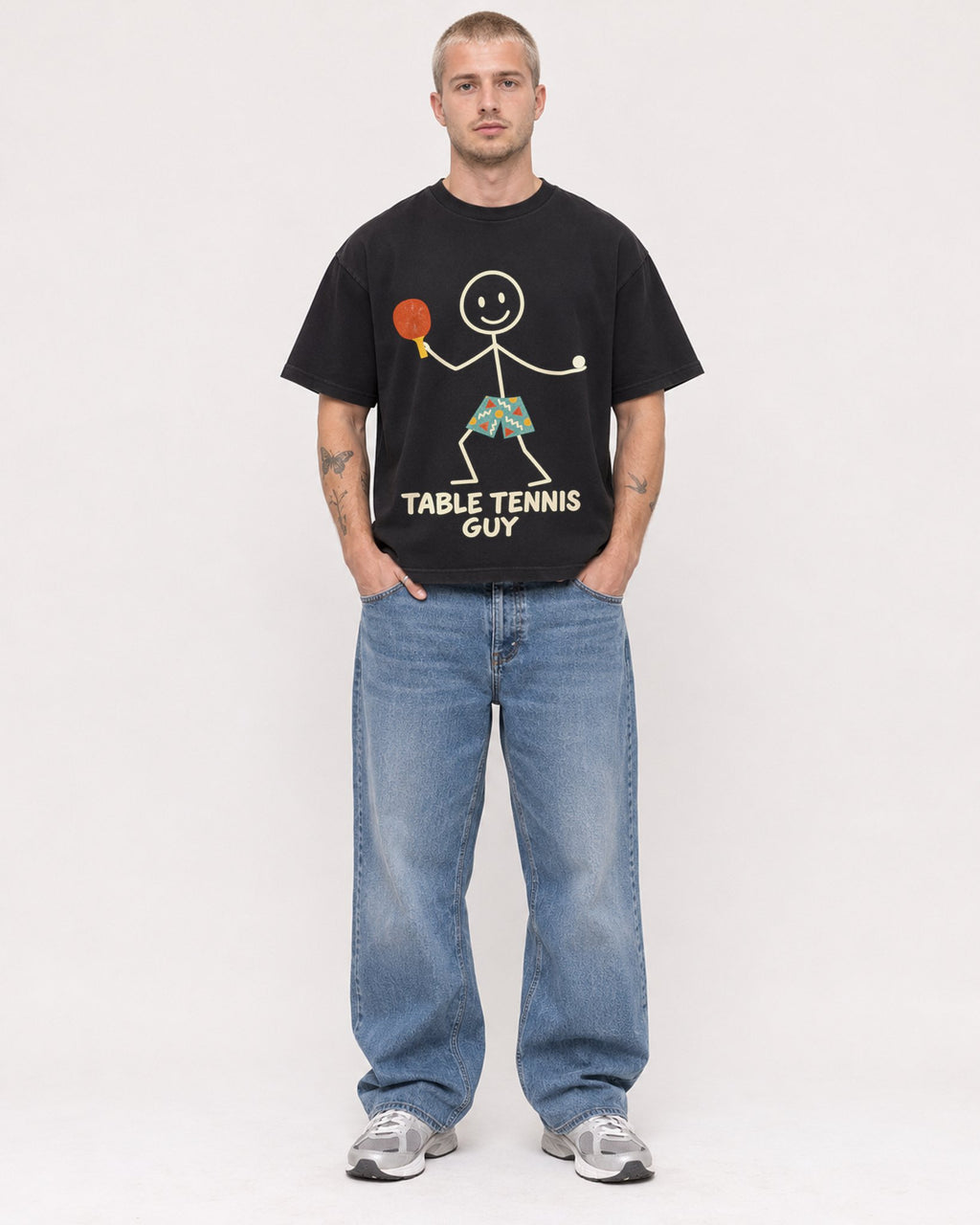 Mockup Boxy Heavyweight Tee Black male full-body 18