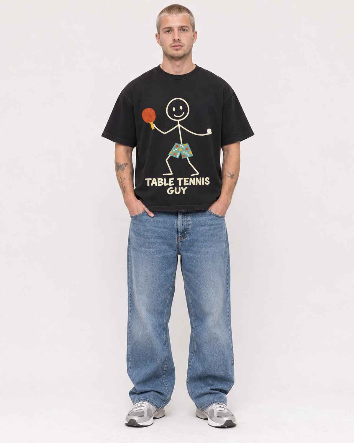 Mockup Boxy Heavyweight Tee Black male full-body 18