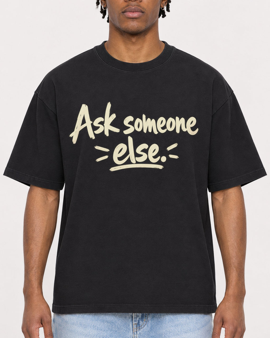 Mockup Boxy Heavyweight Tee Black male close-up 05