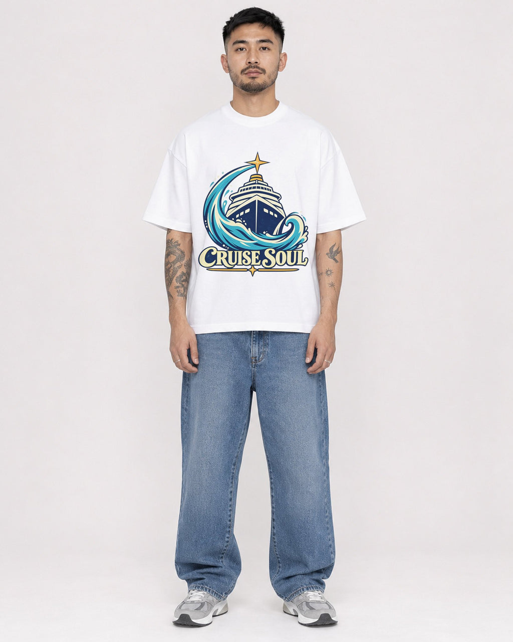 Mockup Boxy Heavyweight Tee White male full-body 12