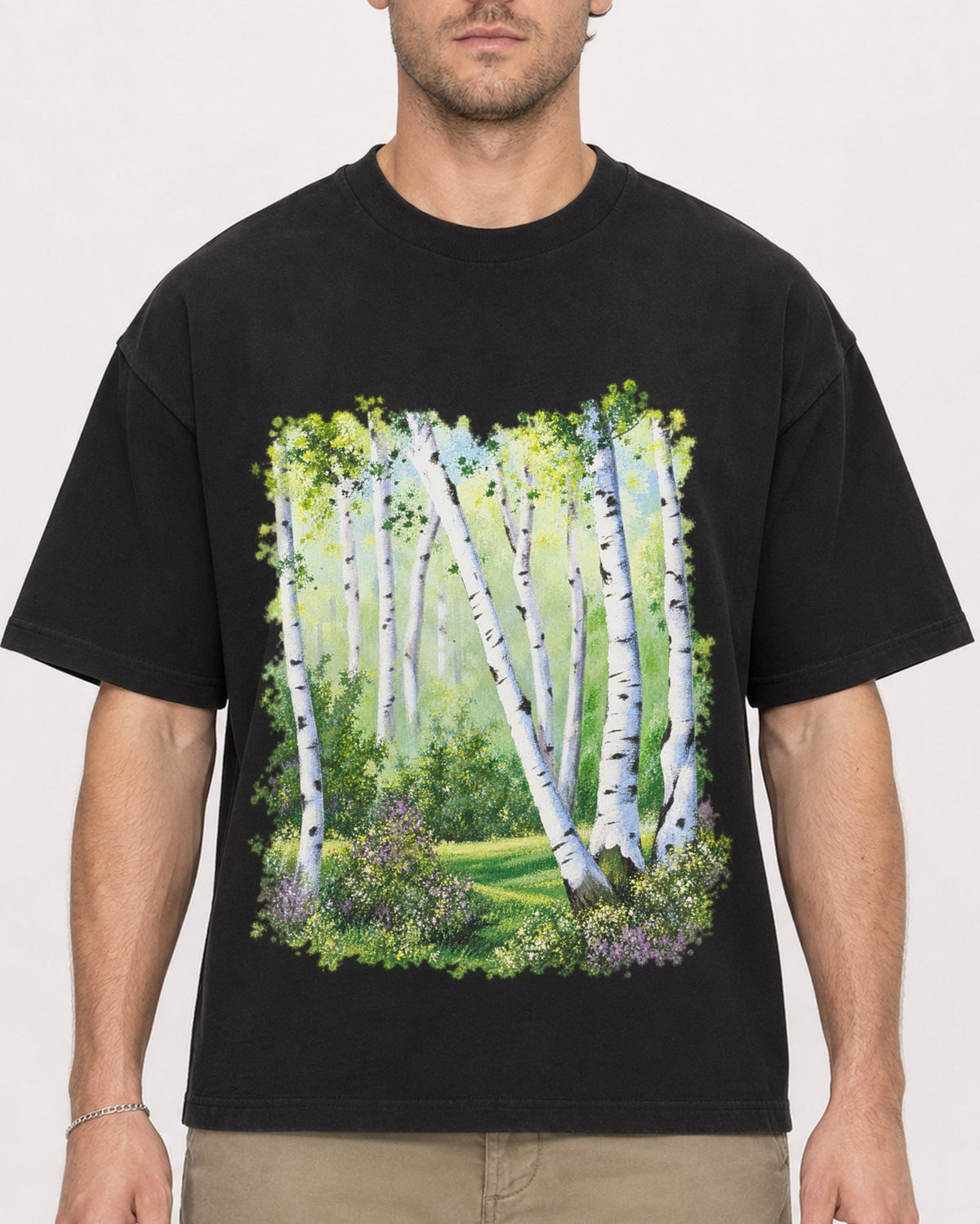 Mockup Boxy Heavyweight Tee Black male close-up 08