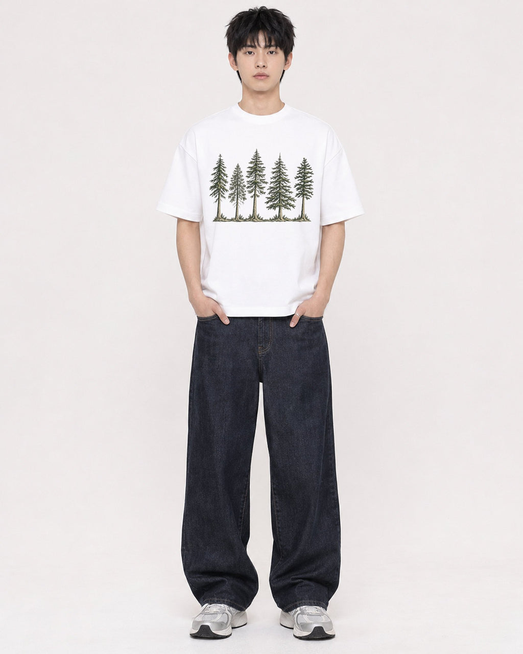 Mockup Boxy Heavyweight Tee White male full-body 01