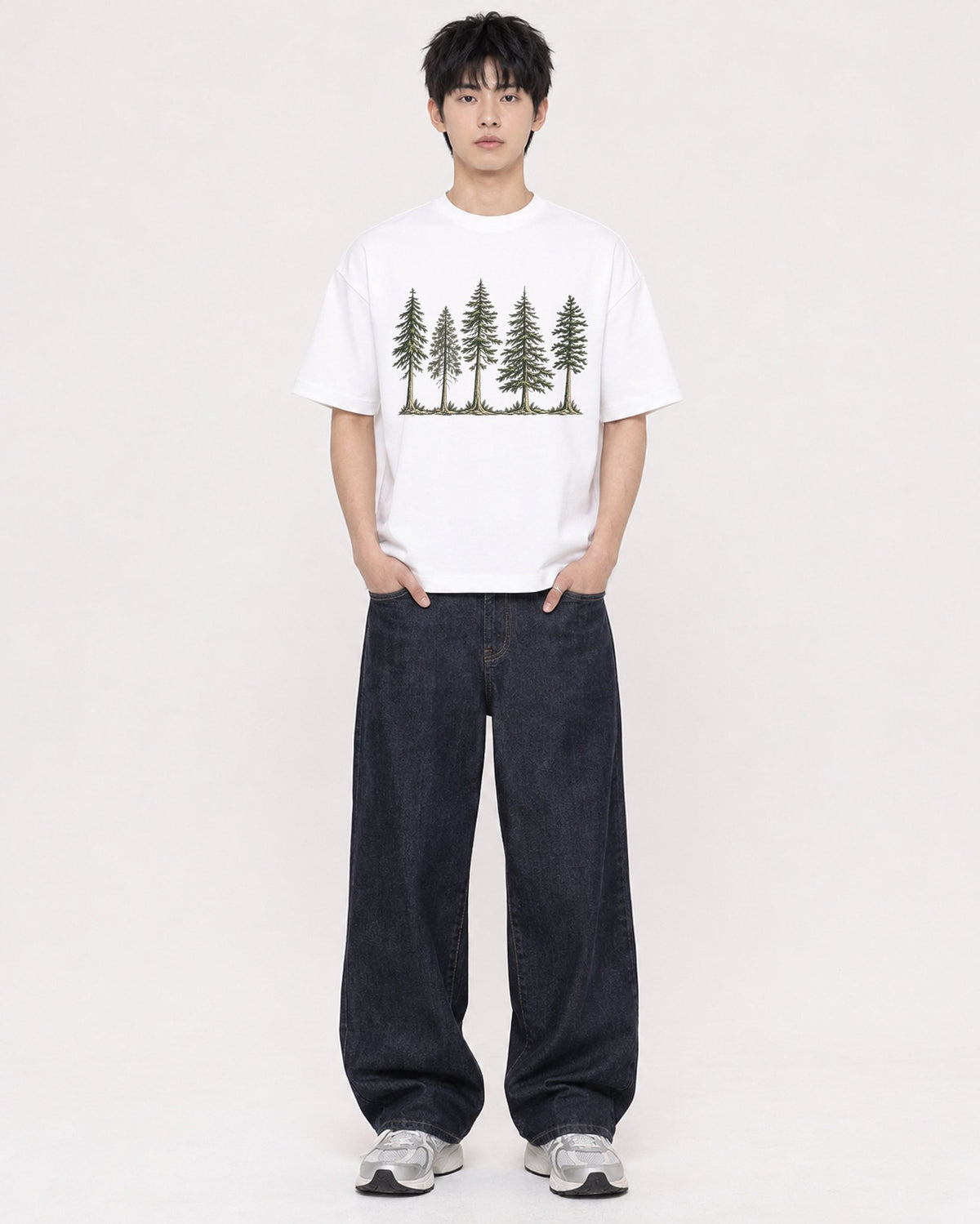 Mockup Boxy Heavyweight Tee White male full-body 01
