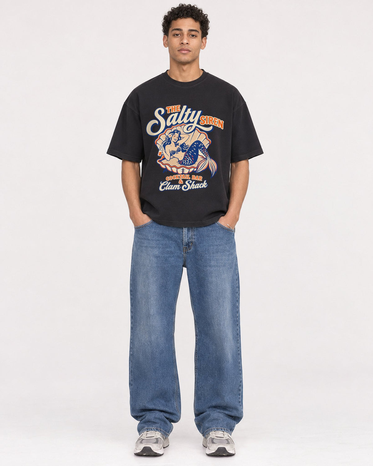 Mockup Boxy Heavyweight Tee Black male full-body 10