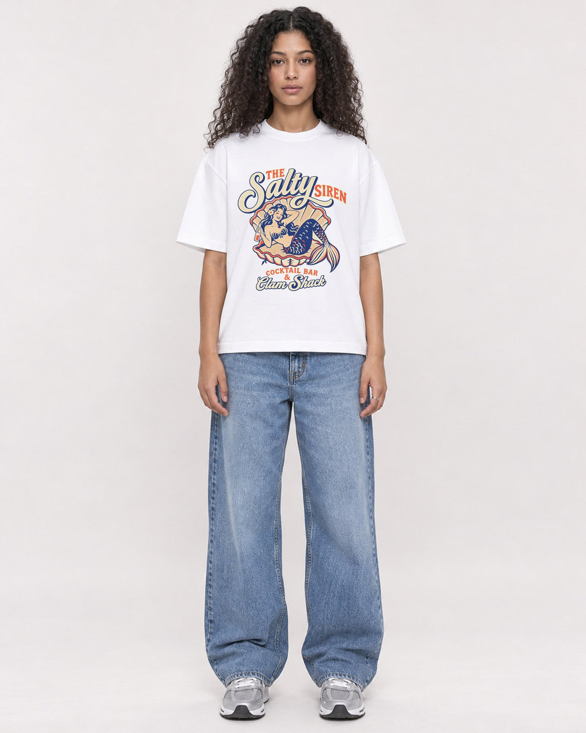 Mockup Boxy Heavyweight Tee White female full-body 10