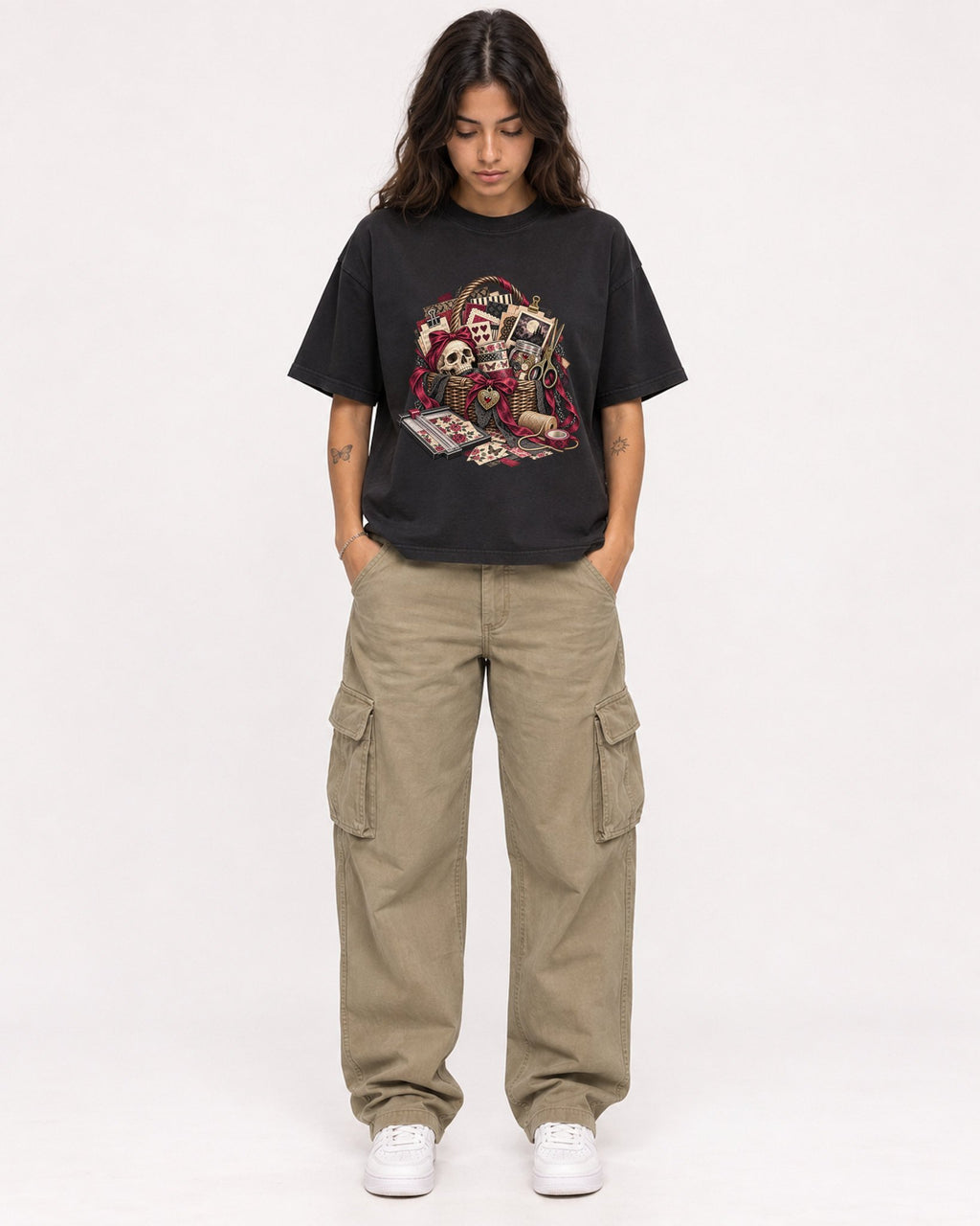 Mockup Boxy Heavyweight Tee Black female full-body 06