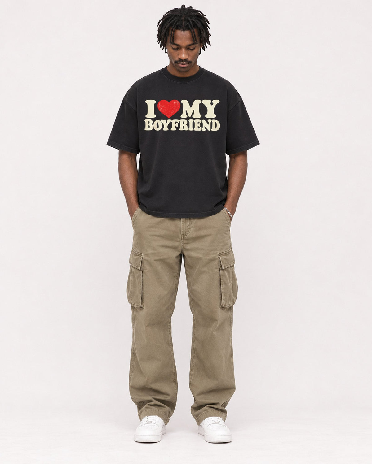 Mockup Boxy Heavyweight Tee Black male full-body 04
