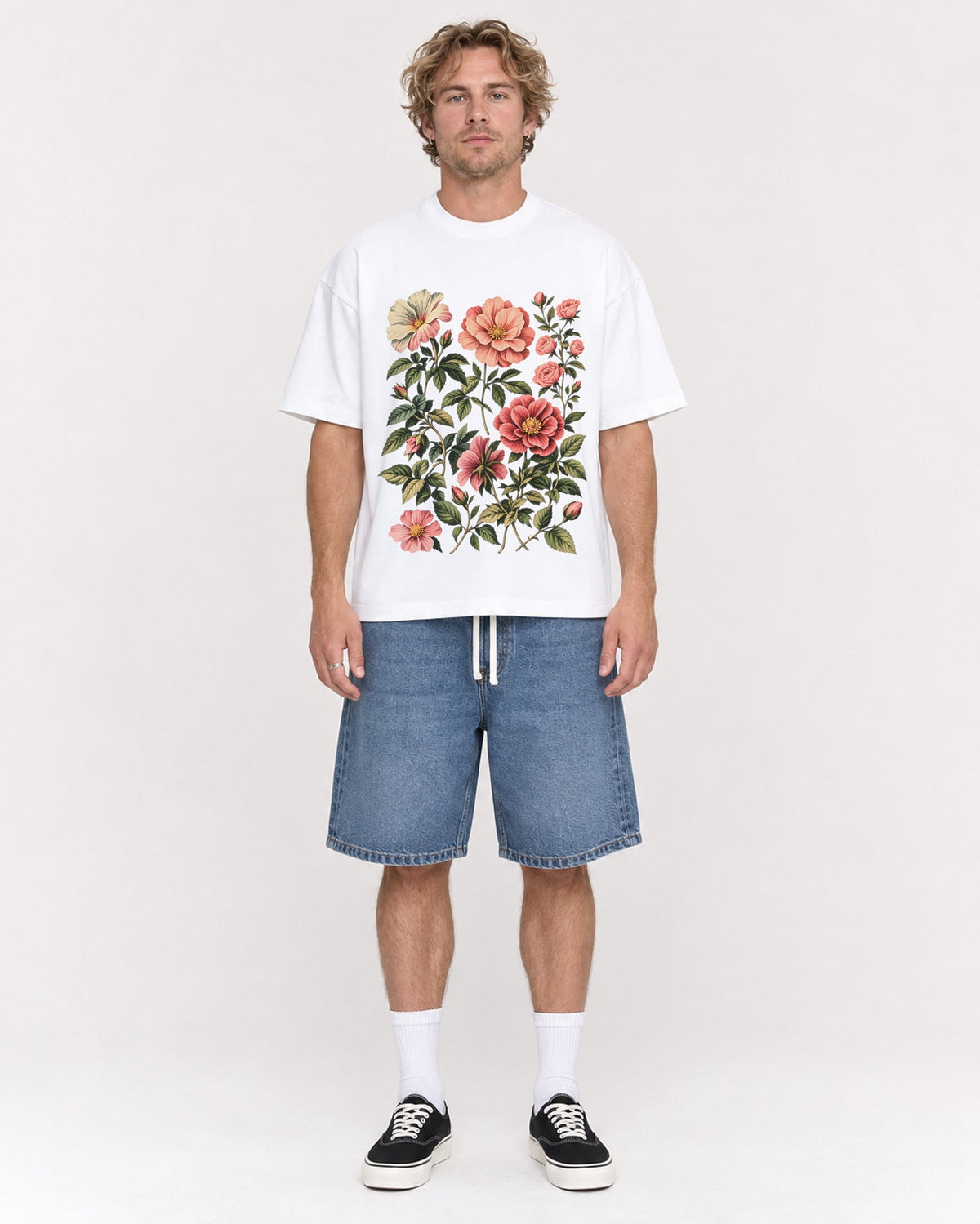Mockup Boxy Heavyweight Tee White male full-body 28