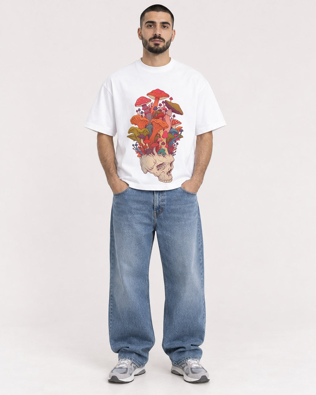 Mockup Boxy Heavyweight Tee White male full-body 37